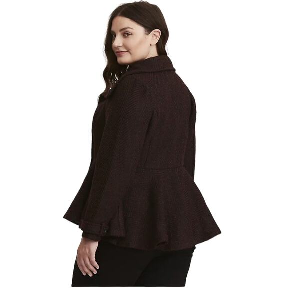 Torrid NWT Wool Fit And Flare Coat Marled Burgundy Black Peacoat Peplum Size 6X - Picture 2 of 7